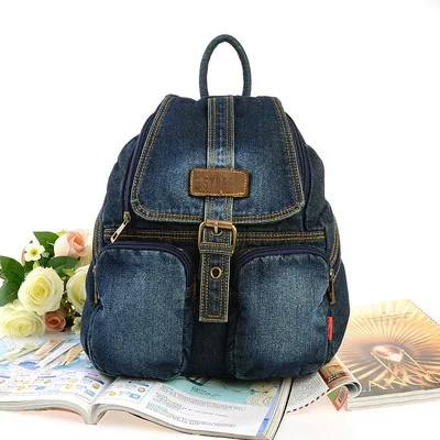 IPinee темно-синий женский Школьный рюкзак, повседневный джинсовый стиль, Женская дорожная сумка через плечо для подростков - Цвет: Синий