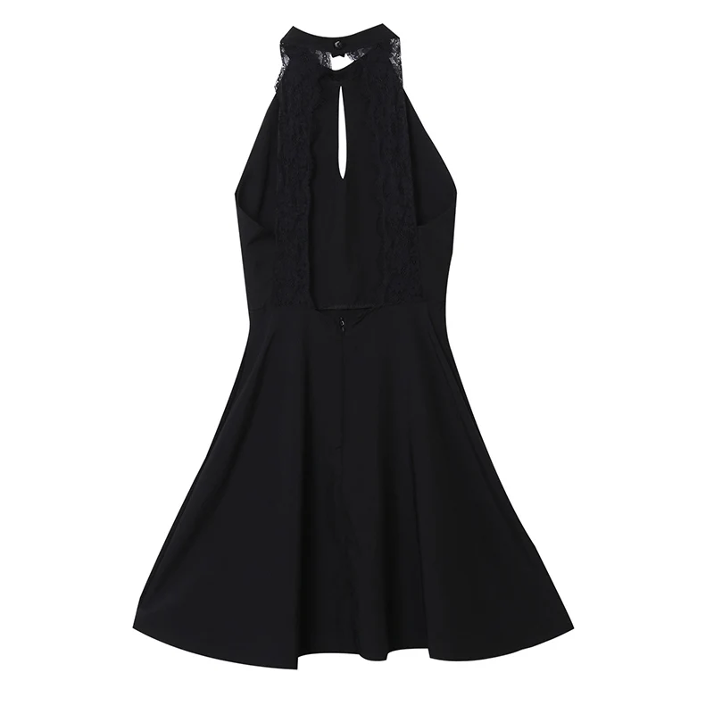 Платье без рукавов, новинка, кружевное платье с открытой спиной и вырезом на шее, вечернее мини-платье Алина, черное, белое - Цвет: Черный