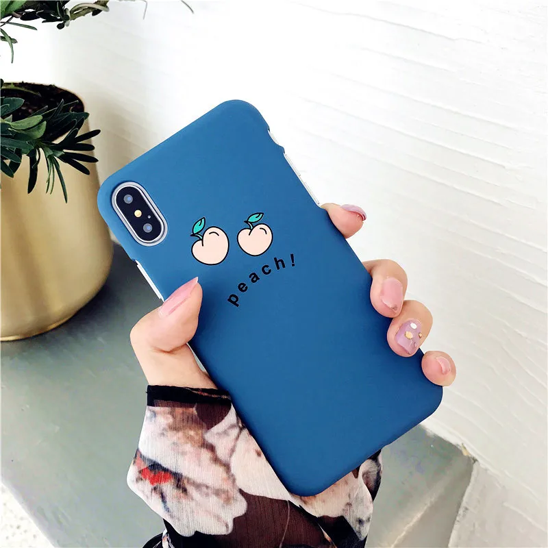 

Matte Blue Hard PC Cover Phone Cases For iPhone X XS MAX XR,Cute Peach Pattern Half-wrapped Case For iPhone 6 6s 7 8 Plus Fundas