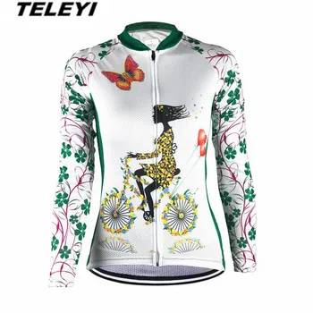 

2017 TELEYI Green Bike Long jersey Women Cycling clothing Female MTB Ropa Ciclismo Maillot Riding Long Sleeve Shirts Quick Dry