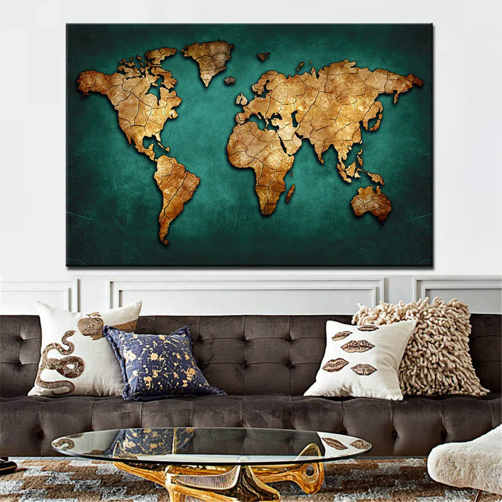 Günstig Riesige Schwarz Weltkarte Gemälde Druck Auf Leinwand HD Abstrakte Welt Karte Leinwand Malerei Büro Wand Art Home Decor Wand bilder