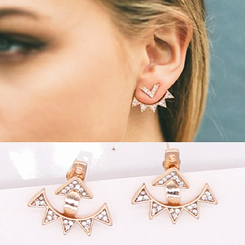 

Leaf Crystals Stud Earrings for Women Double Sided Fashion Jewelry Earrings female Ear Jacket brincos Pending Mujer