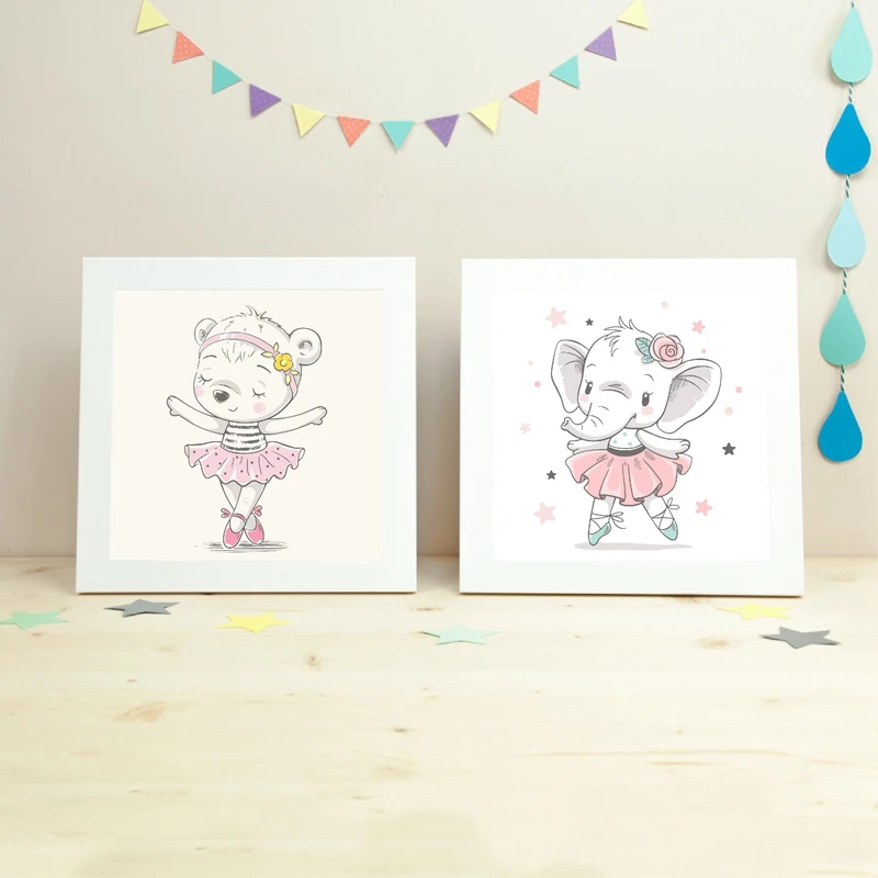 Ballerina Cartoon Hand Drawn Prints Nursery Decor