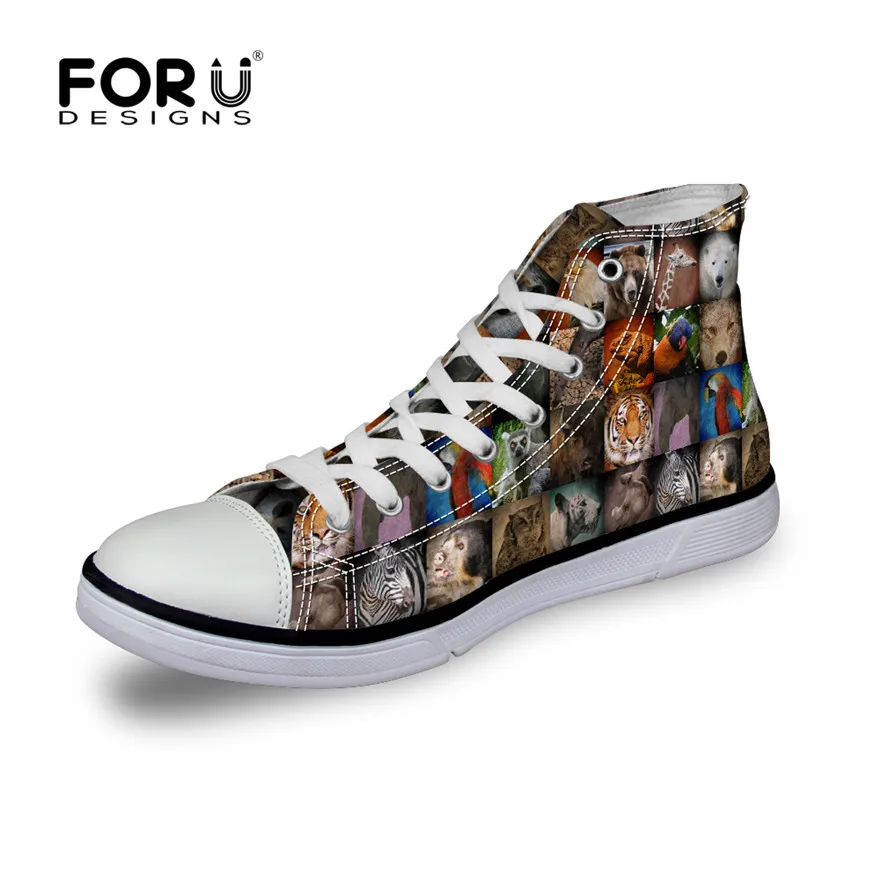 FORUDESIGNS/Милая парусиновая обувь с 3D изображением кота, мозаика с изображением собаки, с принтом, с высоким берцем, для женщин, модная весенняя Классическая обувь на шнуровке, Вулканизированная обувь - Цвет: C4265AK