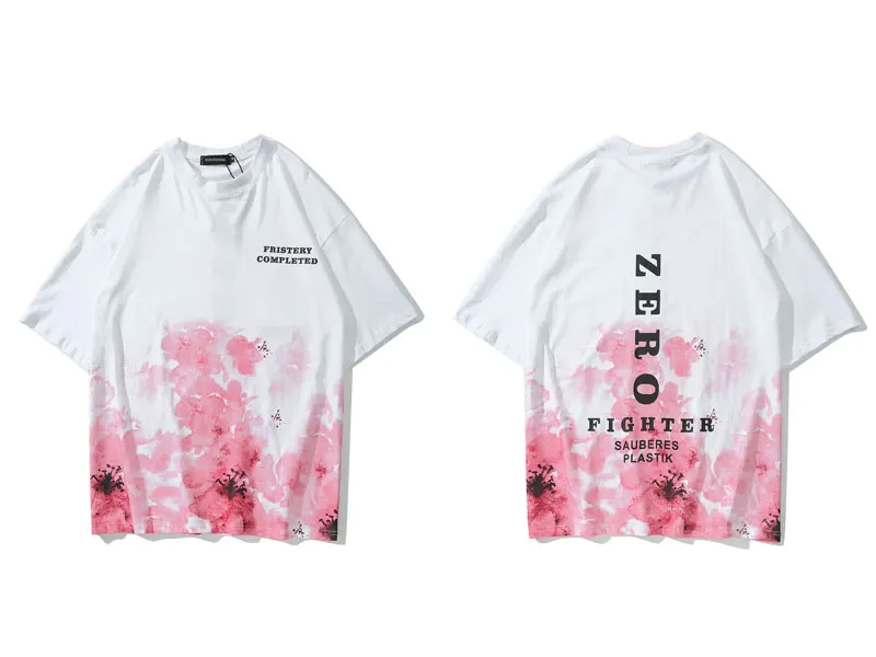 Футболки GONTHWID Cherry Blossom Ink Tie Dye с принтом, уличная Мужская футболка в стиле хип-хоп, повседневные топы с коротким рукавом, футболки Harajuku, футболки