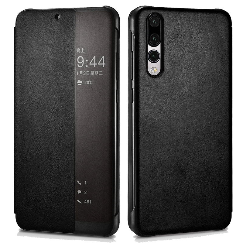 Винтажный чехол из натуральной кожи для Huawei P20 Pro роскошный умный флип с функцией