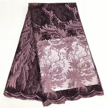 

High Quality Tulle Lace embroidered african french lace fabric with beads and stones Nigerian lace for wedding