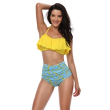 Женские купальные костюмы Бандаж с высокой талией бикини Европейский Монокини лето печати ванный комплект Push Up Купальники для малышек плюс размеры Biquini