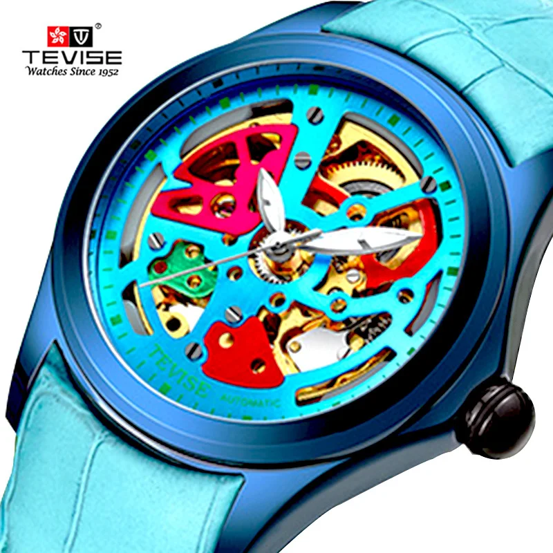 Новый список бренд Tevise для мужчин механические часы Автоматическая Мода красочные индивидуальные часы Relogio Masculino для Gi