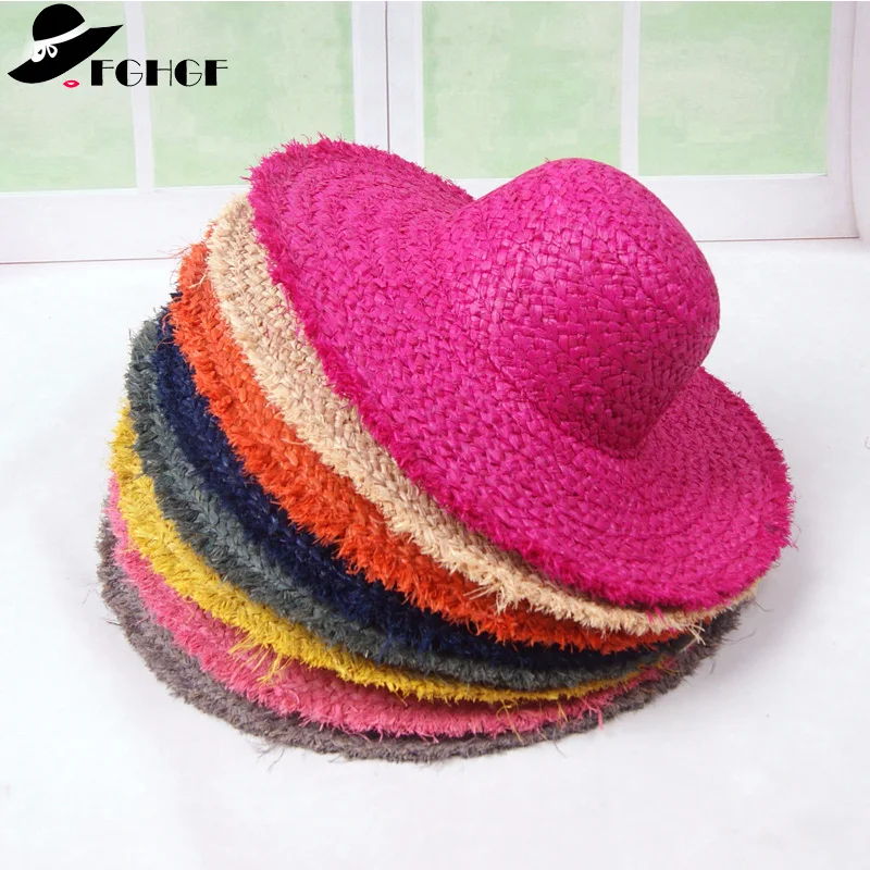 

Elegant Women Floppy Raffia Straw Hat 13cm Wide Brim Summer Hat Solid Classical Sun Beach Hat Lady Race kentucky Derby Hat