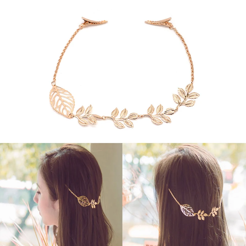

Women Lady Fashion Rhinestone Chain Headband Hair Band Leaf Hair Clip Jewelry