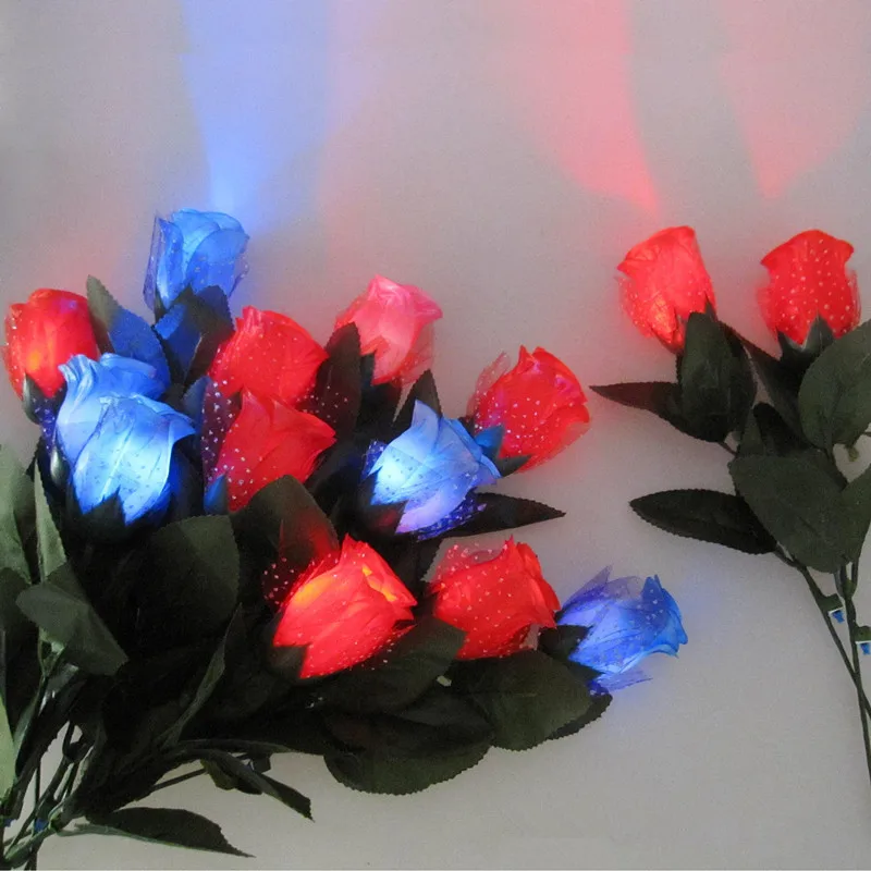 

New 10pcs LED Light Cloth Rose Flower Toy Red Blue Pink Lighting Wedding Decoration Artificial Flowers Decoration Love Supplies