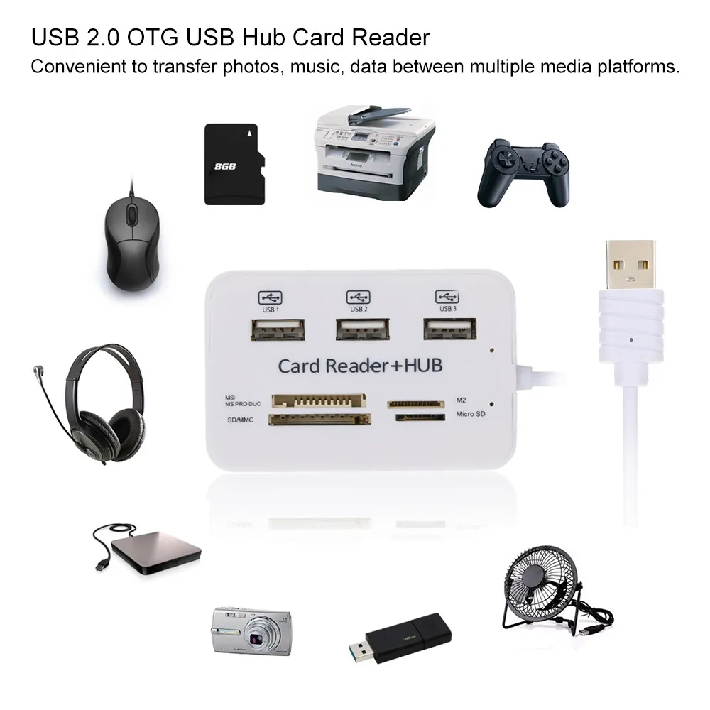 Все в одном 3 порта USB 2 0 концентратор с мульти кардридером комбо для SD MS MMC TF