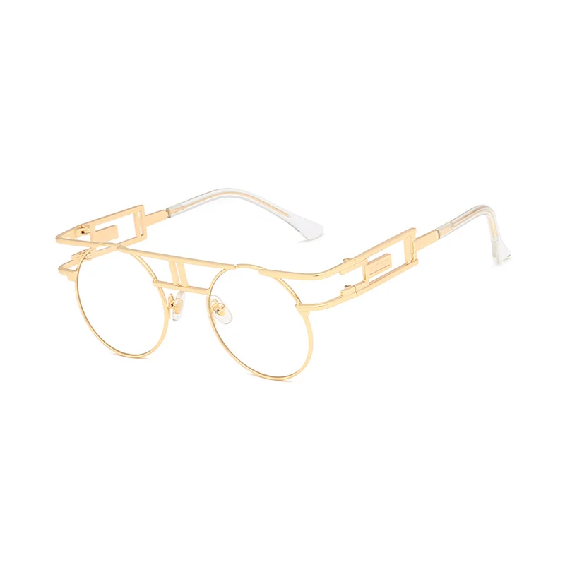 Модные круглые мужские солнцезащитные очки в стиле стимпанк, женские солнцезащитные очки в металлической оправе, Ретро готический дизайн, Винтажные Солнцезащитные очки, стильные солнцезащитные очки Oculos De Sol - Цвет линз: Gold Clear
