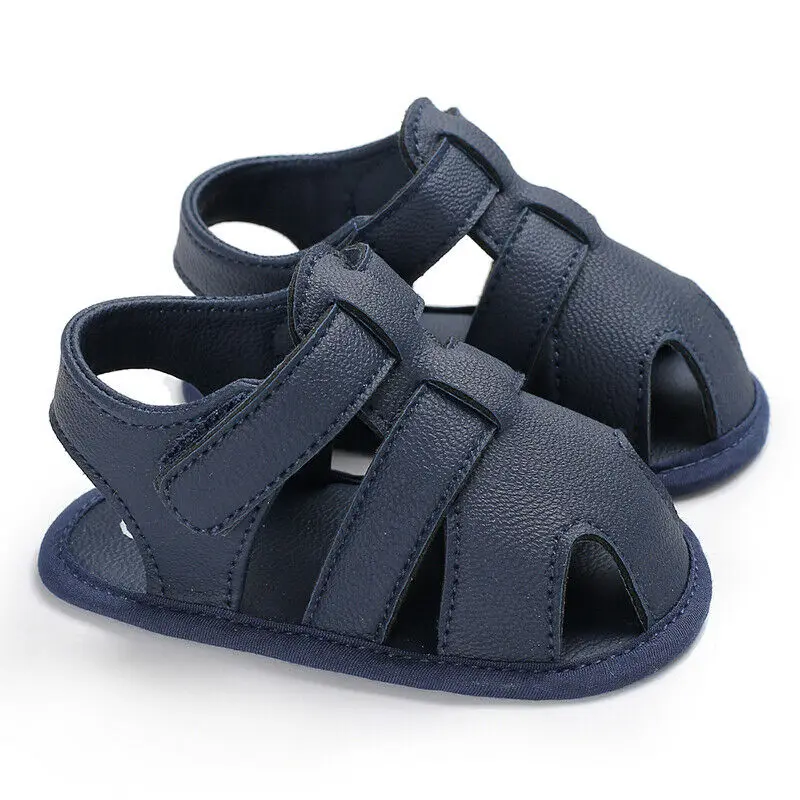 Сандалии для новорожденных мальчиков и девочек; однотонные летние сандалии на мягкой подошве для младенцев 0-18 месяцев - Цвет: Синий
