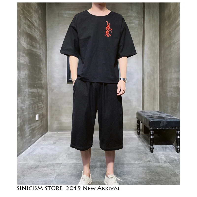 Sinicism Store 2020 летний мужской комплект из хлопка и льна в китайском стиле 2 предметов