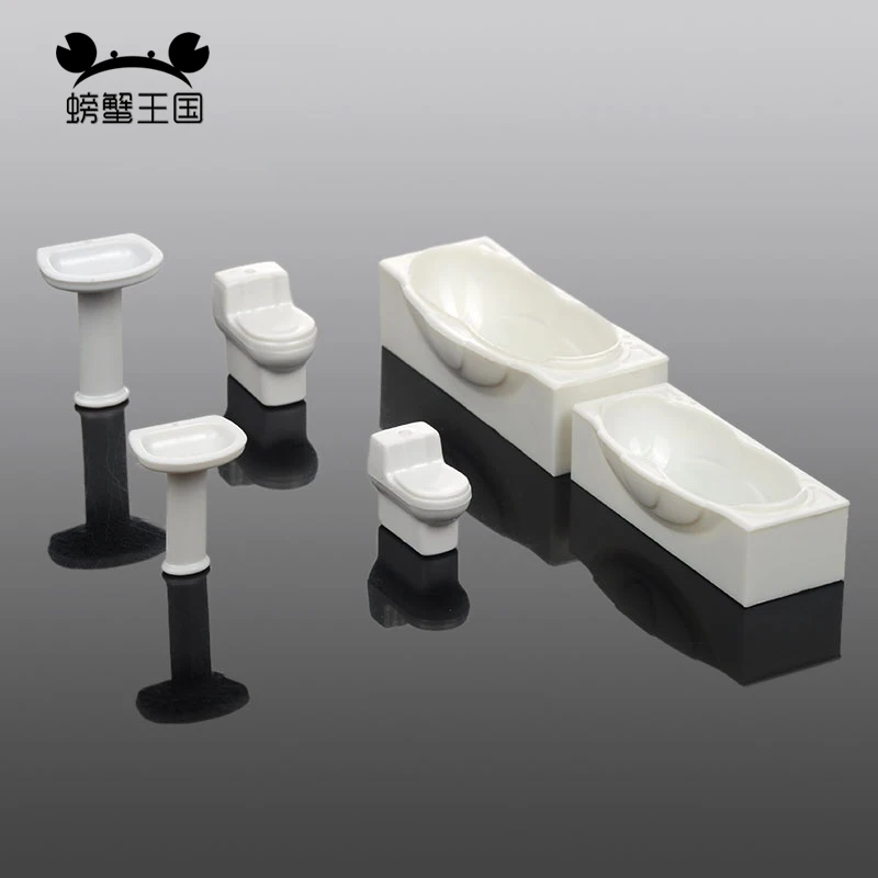 2 ensembles 1:25 1: 30 maison de poupée accessoires miniatures Mini salle de bains Simulation évier toilette baignoire modèle jouets pour décoration de maison de poupée (lot de 2)