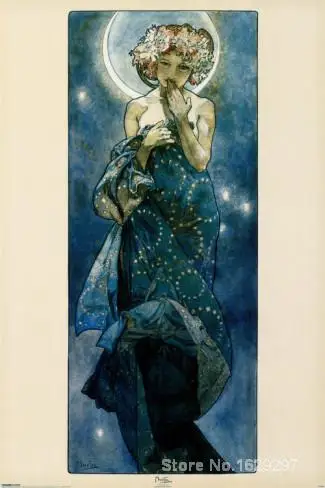 art for sale The Moon by Alphonse Mucha canvas Handmade High quality art for sale The Moon by Alphonse Mucha canvas Handmade High quality