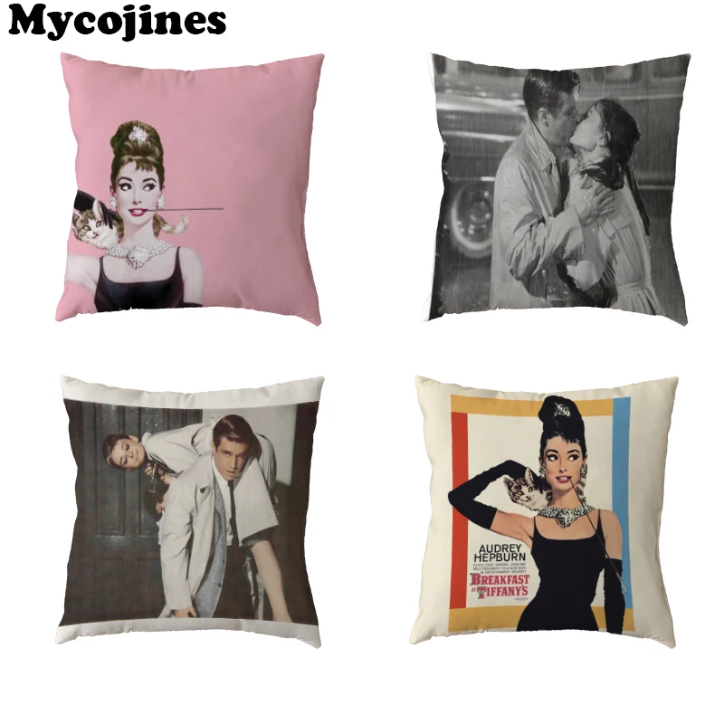 

Tiffany's Breakfast White Cushion Cover 45x45cm Letters Cute Cat Home Bedroom Sofa Gift Living Room Decoration Throw Pillow Case