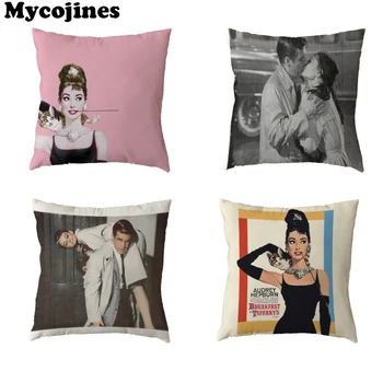 

Tiffany's Breakfast White Cushion Cover 45x45cm Letters Cute Cat Home Bedroom Sofa Gift Living Room Decoration Throw Pillow Case