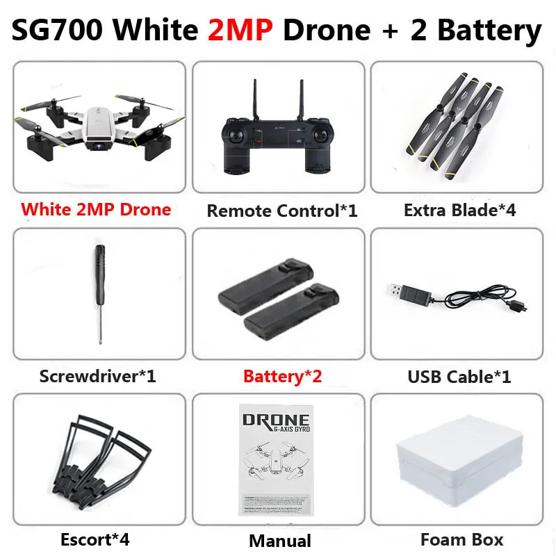 SG700 Профессиональный складной Дрон с камерой 2MP HD WiFi FPV контроль скорости удержания высоты RC Квадрокоптер Вертолет игрушка XS809 E58 - Цвет: 2MP White 2B Foam
