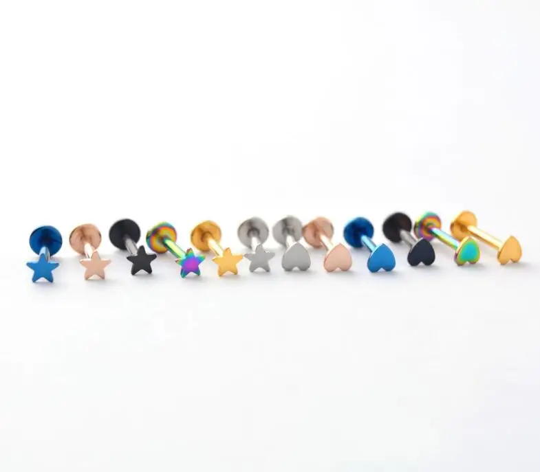 1 Piece 16G 1.2mm Stainless Steel Labret Rings Heart Star Internally threaded Lip Ring Tragus Earring Body Piercing Jewelry Fashion Jewelry