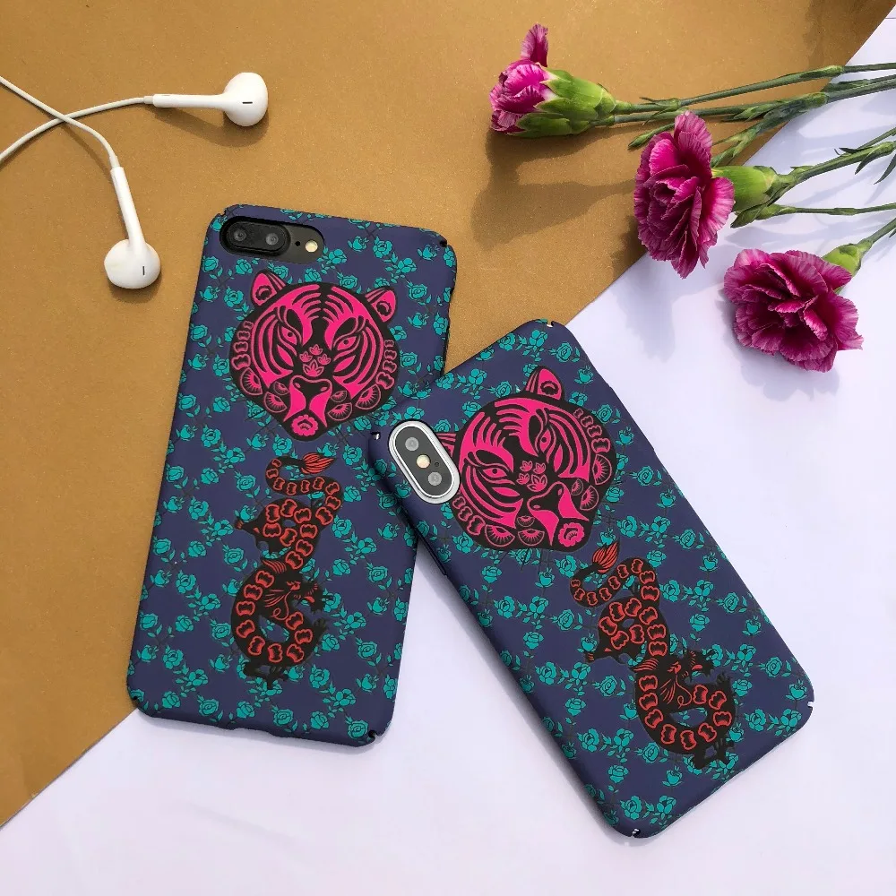 ORYKSZ For iphone 7 Case Vintage Tiger Flowers Patterned Silicone Phone x 6S 6 8 Plus Cover Coque Capa Shell |