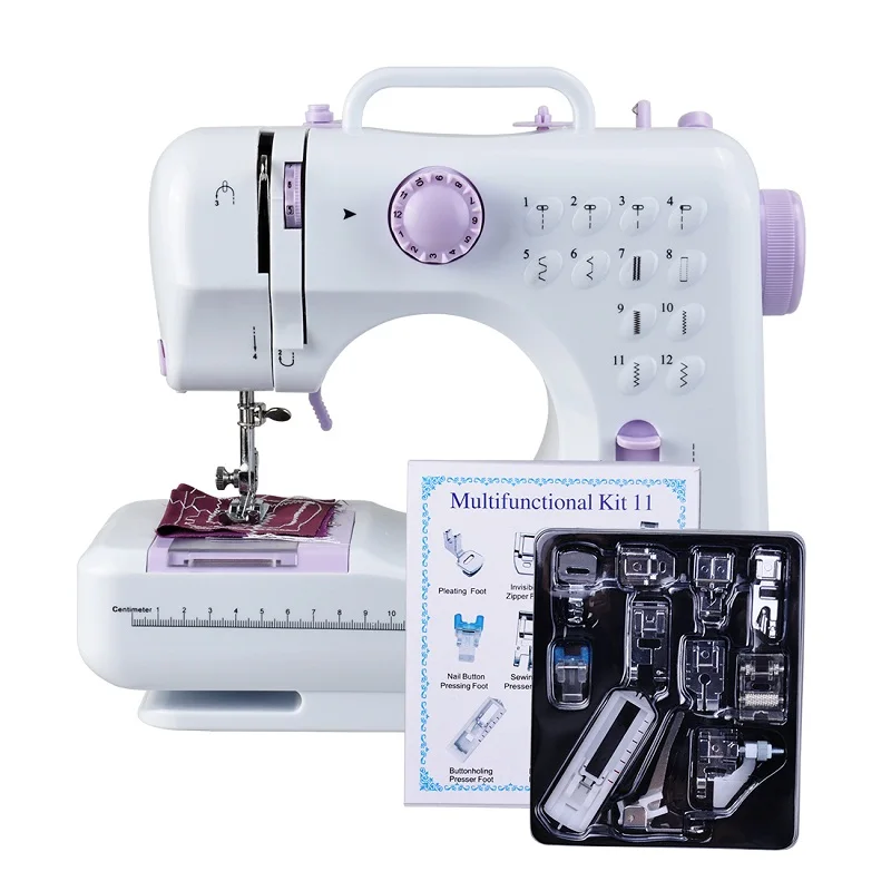 

2019 Multifunction Mini Sewing Machine 505A 12 Stitches Replaceable + 11pc Presser Foot Power Supply LED Light Sewing classes