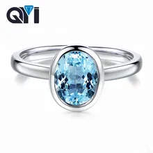 QYI Мода 2 карат Овальный Небесно-Голубой топаз кольцо драгоценный камень вечерние ювелирные изделия для женщин 925 пробы Серебряный топаз обручальные кольца