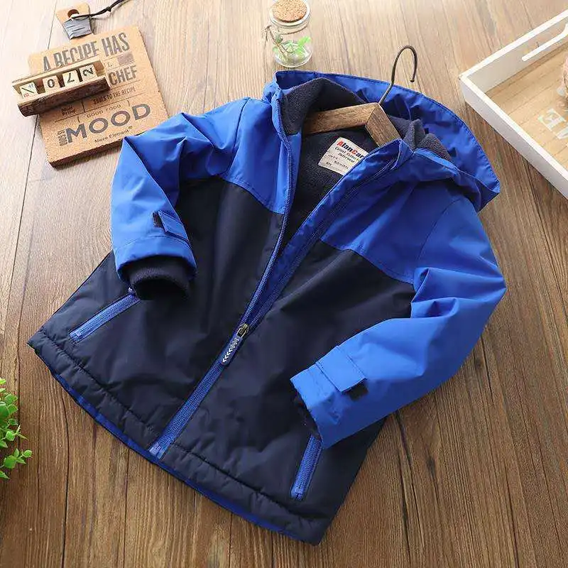 New Autumn Winter Fleece Jackets For Boy Hooded Warm Outerwear Boys Cotton-padded Windbreaker Baby Kids Coats