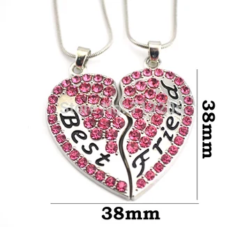 

New listing 50set a lot Best Friend light pink crystal heart pendant family necklace set with snake chain(A200110)