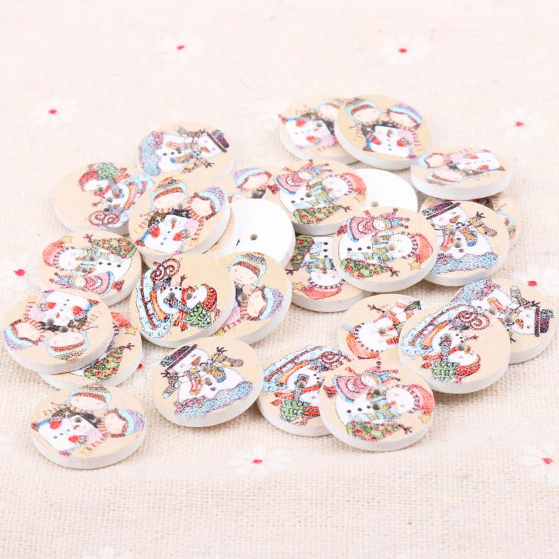 

Mix Wooden Christmas Series Pattern Round Scrapbooking Button Handmade Accessory Sewing Home Decoration DIY 20mm 20pcs MT0890