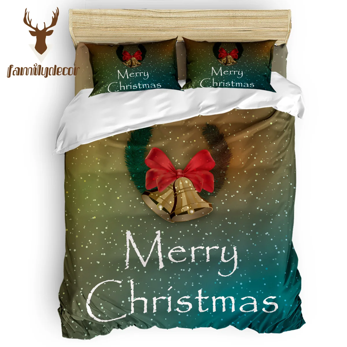 

Family Decor Merry Christams Bell 4 Pcs Comforter Cover Set National Flag Day Quilt Bedding Set Machine Washable Black And White