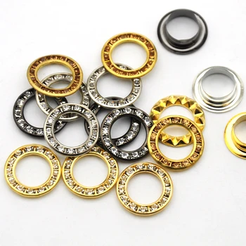 

80sets/lot 4 colors 15mm round metal brass rhinestone eyelets crystal diamond grommets glass eyelets free shipping RE-15mm-001
