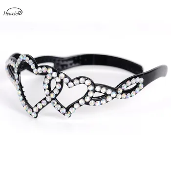 

2019 New Plastic Hollow Heart-Shaped Toothed Headband Women Ladies Hair Hoop Clip Rhinestone Hairband Headdress Barrettes