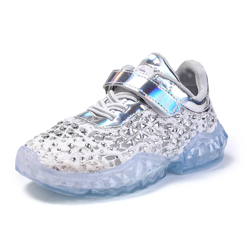 CUZULLAA Spring Summer Girls Breathable Lace Fashion Sneakers Shoes Kids Rhinestone Non-Slip Rubber Sole Sports Size 26-36 | Детская