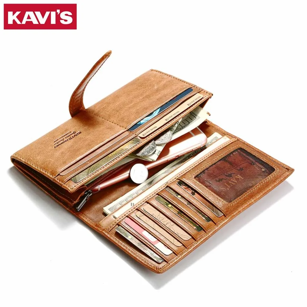 

KAVIS Lady Genuine Leather Women Wallet Female Long Design Male Coin Purse with Walet Portomonee Rfid And Clutch Handy for Girls