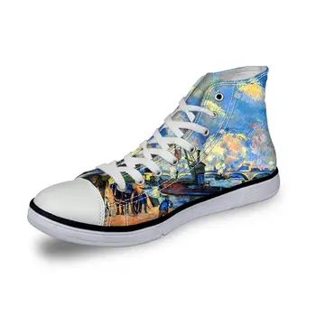 

New Arrival Men Casual Natural Painting Art Print High Quality Shoes Teenage Boys Walking Vulcanized High-Top Canvas Flat Shoes