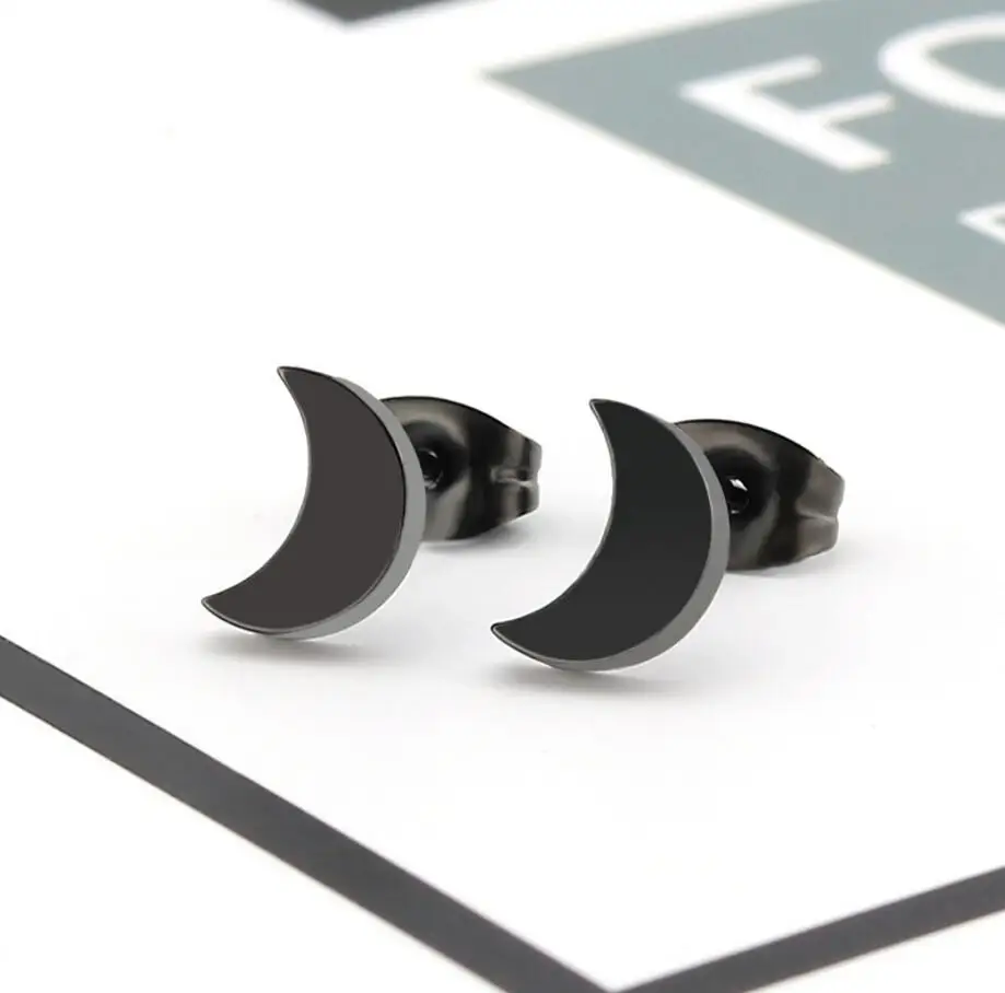 

SMJEL Women Black Earrings Moon Stainless Steel Crescent Moon Stud Earring Kpop Jewelry Bts Gifts boucle d'oreille femme 2018