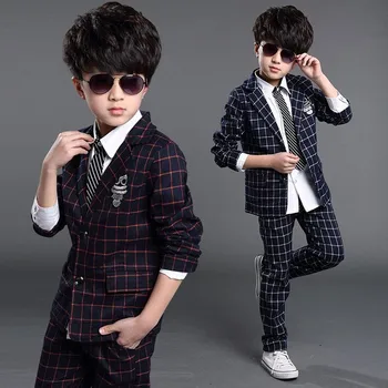 

2019 New Formal Boys Suits for Weddings Brand England Style 6-14T Child Plaid Formal Party os Boys Formal Suits free shipping