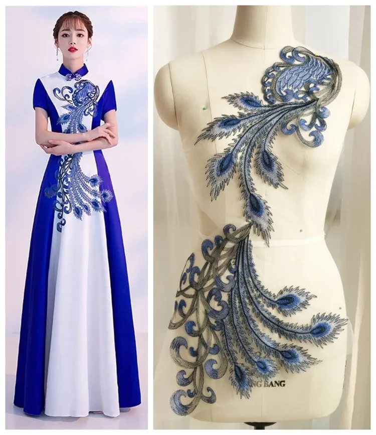 Blue and White Porcelain Dress Decoration Applique Patch Evening Dress