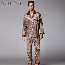 Новое поступление, осенние мужские повседневные высокие пижамы из искусственного шелка, топы и штаны, комплекты для отдыха, домашняя одежда, комплект для сна, Мужские пижамные комплекты, TZ073