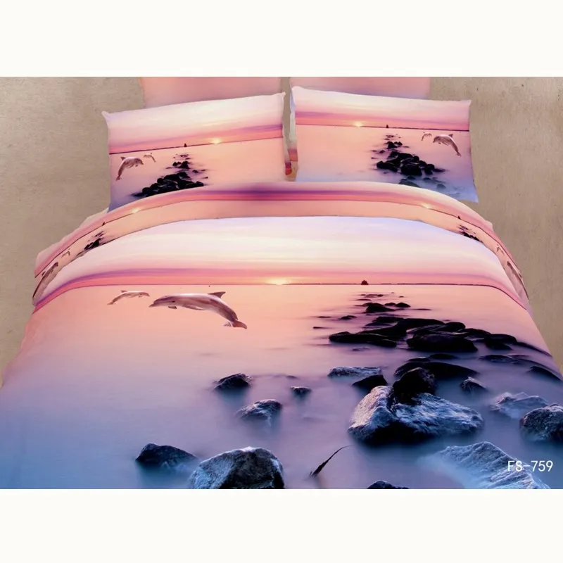 New Romantic Sunset Scenic Duvet Cover 3d Dolphin Bedding Set