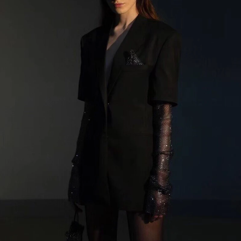 Goedkoop GALCAUR Diamant Patchwork vrouwen Blazer Notched Lange Mouwen Effen Slanke Elegante Vrouwelijke Zomer Jassen 2019 Mode Kleding Nieuwe