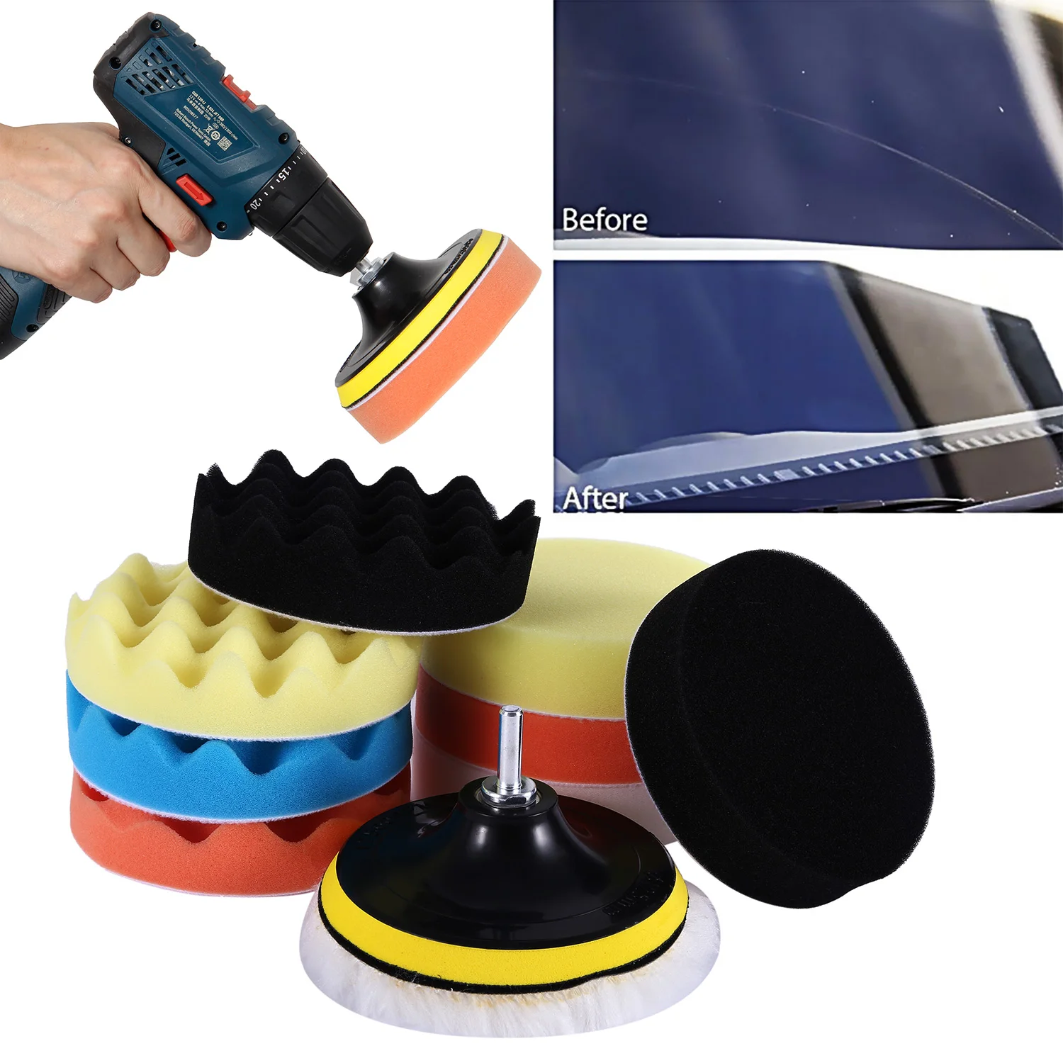 

11Pcs 5"7"Car Polish Pad Sponge Buffing Polishing Waxing Pad Kit Car Auto Polisher Buffer with Drill Adapter wax pad