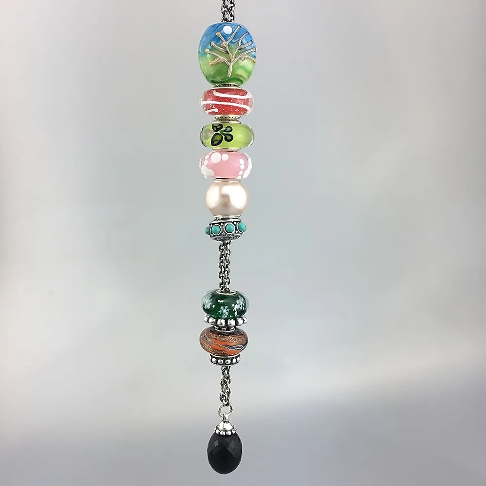 Black Agate Pendant Necklace Of Onyx Stones Fit Troll European Charms 925 Sterling Silver Beads DIY Jewelry Gift For Woman (5)