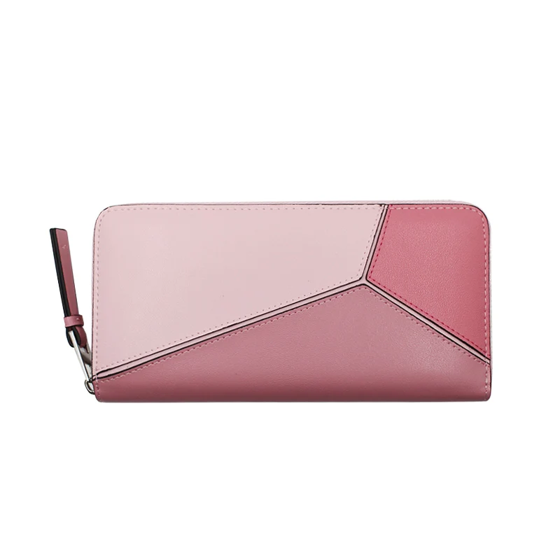 

Fashion Ladies Wallets Genuine Leather Geometric Patchwork Blue Purses Women Wallets Clutch Pink Wallet Cow Leather Purse