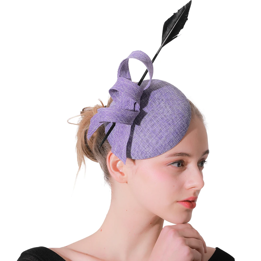 

Elegant Female Royal Fascinating Hair Clip Hat Bowler Feather Flower Veil Wedding Party Hat Women loops Hair Accessories XMF111