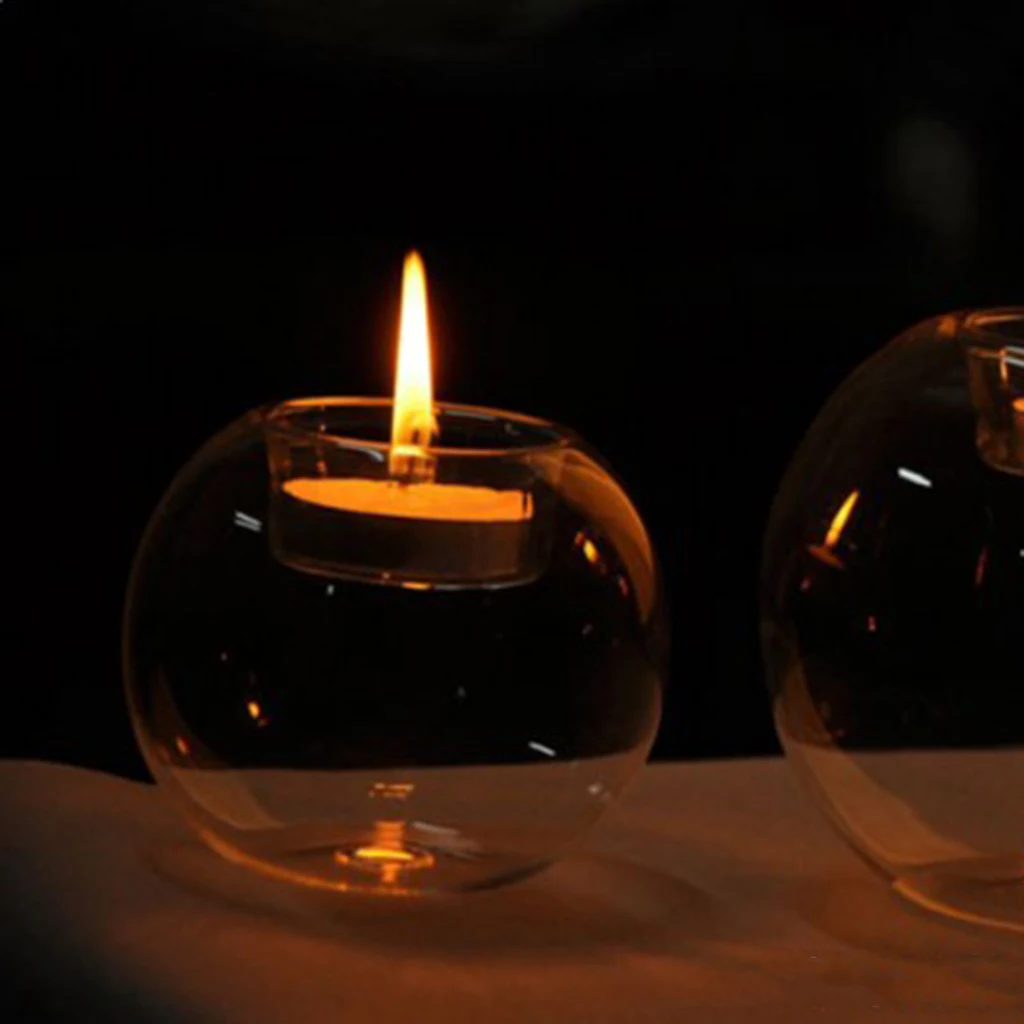 Dia.8cm Glass Sphere Ball Tea Light Candle Holder Voitive Candlestick Stand