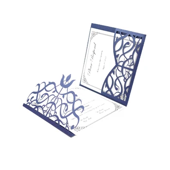 

2018 new TF02 Tri-fold invitation card with pocket laser cut card wedding invitation